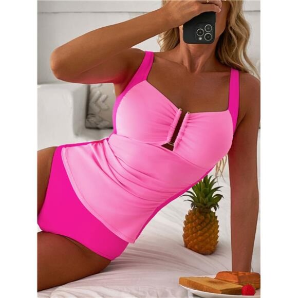 Ruched Tummy Control Tankini 2pcs Swimsuit - Picture 2 of 6